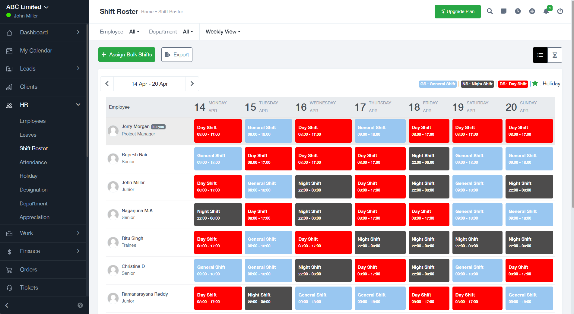 HR Management - Shift Roster
